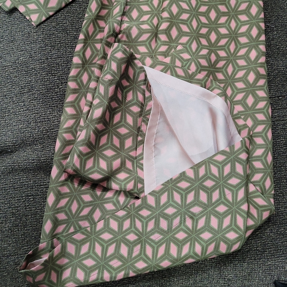 New Fossil Green/Pink Geometric Print Mini Dress 3/4 Sleeve Mod Tunic Sz Small - Picture 8 of 9